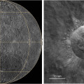 De locatie en topografie van de maankrater Giordano Bruno. Links een kaart van de achterkant van de maan; rechts een foto van de krater zelf, gemaakt door de Lunar Reconnaissance Orbiter. © Nature Astronomy (2024)