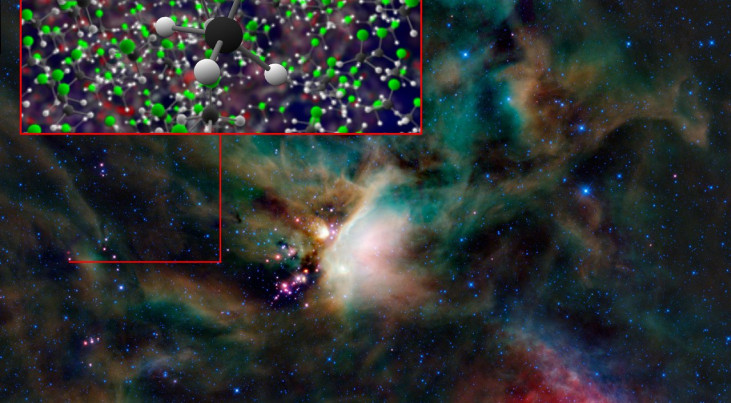 Methylchloride (Freon-40), door ALMA ontdekt rond het jonge stersysteem IRAS 16293-2422. Dezelfde organische verbindingen zijn gevinden in de ijle atmosfeer rond komeet 67P/C-G door het ROSINA-instrument aan boord van ESA's ruimtesonde Rosetta. Credit: B.
