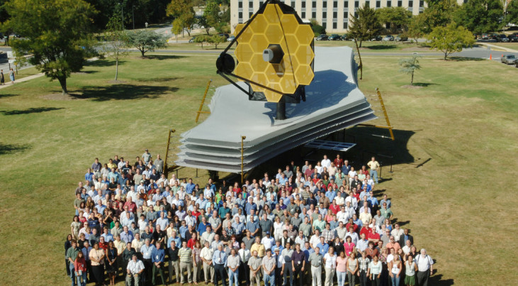A real size model of the James Webb Space Telescope. (c) NASA