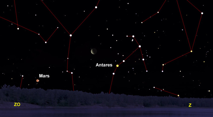 17 februari: Maan en Antares (Schorpioen)