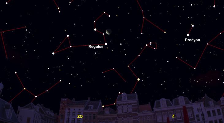 9 november: maan en Regulus (Leeuw) op een lijn