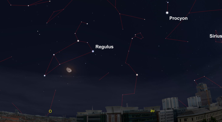 3 januari: Regulus (Leeuw) rechtsboven maan