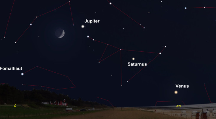 9 december: Jupiter rechtsboven maan (avond)