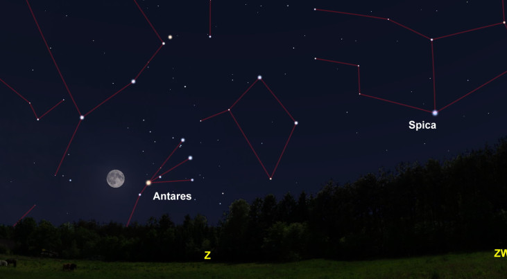 13 juni: Arcturus rechts van maan