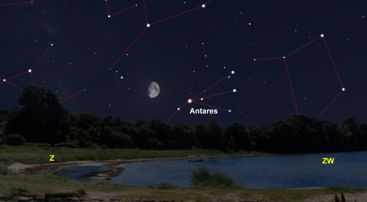 7 augustus: Antares rechts van maan