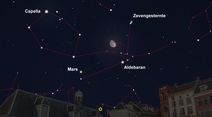 13 oktober: Aldebaran rechtsonder maan