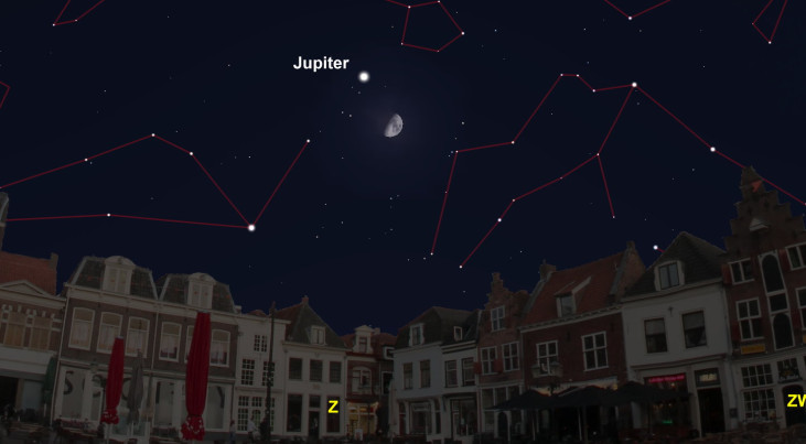 1 december: Jupiter linksboven maan