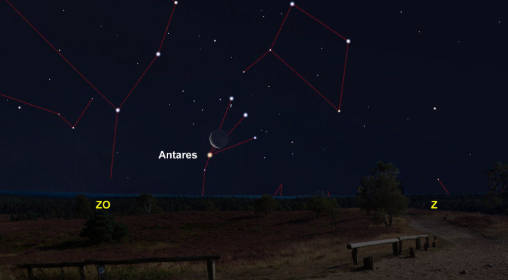 18 januari: Antares (Schorpioen) bij maan