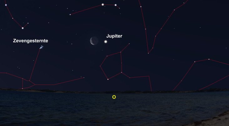 12 juli: Jupiter dicht bij afnemende maan