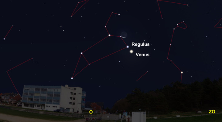 10 oktober: Maansikkel dichtbij Venus en Regulus