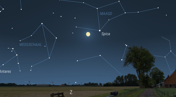 20 mei: Spica (Maagd) rechtsboven maan