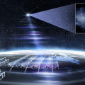 Artistieke weergave van CHIME/FRB en de ‘outrigger’-telescopen die FRB 20250316A/RBFLOAT hebben gelokaliseerd. © Daniëlle Futselaar/MMT Observatorium