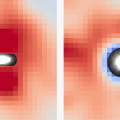 Gasstromen (rood) bij spiraalstelsels (wit). © HST/ESO/VLT/MUSE/Yucheng Guo et al.