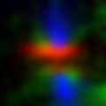 Samengestelde afbeelding van het gebied rond de protoplanetaire schijf HH 48 NE.  © HST, JWST, Sturm et al.