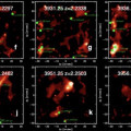 Een mozaïek van opnamen, gemaakt met de Keck Cosmic Web Imager, waarop filamenten van het kosmische web te zien zijn. De groene stippen zijn sterrenstelsels. © C. Martin et al./Caltech/W. M. Keck Observatory