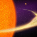 Artist's impression van een uiteenvallende planeet die om een reuzenster draait. © Jose-Luis Olivares, MIT