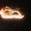 Artist’s impression van een tidal disruption event (TDE), waarbij een ster door een zwart gat wordt ‘gespaghettificeerd’ en zijn restanten een accretieschijf rond het zwarte gat vormen. © NASA, ESA, STScI, Ralf Crawford (STScI)