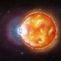 Impressie van de hete stellaire fusie waaruit de ultra-zware witte dwerg WD 0525+526 zou zijn voortgekomen. © Snehalata Sahu/University of Warwick