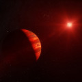 Artist’s impression van een Jupiter-achtige planeet bij een rode dwergster. Nieuw onderzoek laat zien dat systemen als deze schaars zijn.  © Melissa Weiss, CfA