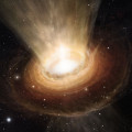Artist’s impression van een superzwaar zwart gat in het centrum van een actief sterrenstelsel.  © ESO/M. Kornmesser