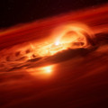 Artist’s impression van zwerfplaneet Cha 1107-7626, die zich op ongeveer 620 lichtjaar van de aarde bevindt. © ESO/L. Calçada/M. Kornmesser
