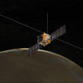 Artist’s impression van de Mars Express. De lange sprietantennes maken deel uit van het MARSIS-instrument. © ESA