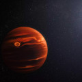 Deze afbeelding geeft een impressie van het dikke wolkendek van exoplaneet VHS 1256 b. © NASA, ESA, CSA, Joseph Olmsted (STScI)