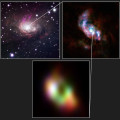 In het Circinus-stelsel stroomt gas naar een zwart gat via twee spiraalarmen die in de schijf zijn ingebed. Deze armen voeden de donutvormige wolk (onder) rond het zwarte gat. © ALMA(ESO/NAOJ/NRAO)/ESO/W. Goesaert et al.