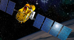 Artistieke impressie van de exoplaneetsatelliet COROT. (c) CNES/D. Ducros