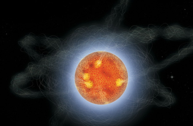 Artist’s impression. Data van de röntgentelescoop XMM-Newton en de gammatelescoop Integral zijn gebruikt om, voor de eerste keer, succesvol de voorspelde fysische processen te testen die ten grondslag liggen aan de straling die magnetars uitzenden (c) 