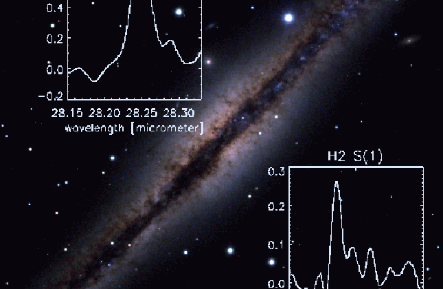 Optical photograph of NGC 891 thanks to Blair Savage, Chris Howk (U. Wisconsin)/N.A.Sharp (NOAO)/AURA/NSF 
ISO-SWS data from Valentijn and van der Werf / SRON Blair Savage, Chris Howk (U. Wisconsin)/N.A.Sharp (NOAO)/AURA/NSF 
ISO-SWS data from Valentijn