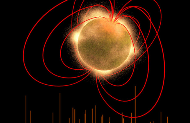 Artist impression of a magnetar with the SGR
0501+4516 bursts as observed by XMM-Newton on 2008 August 2008
