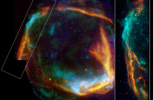 Oudste geregistreerde supernova, ontsluierd door XMM-Newton en Chandra. Dit gecombineerde beeld laat de uitdijende schijf zien die ontstond na de supernovaexplosie. Zowel XMM-Newton als Chandra toont lage-energie röntgenstraling in rood, gemiddelde in gr