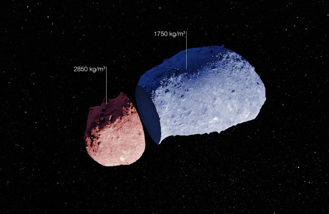 Schematische afbeelding van de merkwaardige, pindavormige planetoïde Itokawa (c) ESO. Acknowledgement: JAXA