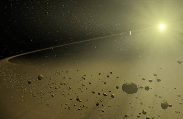 Gesimuleerde brokkenschijf met planeten om een ster. Credit: T. Pyle/NASA