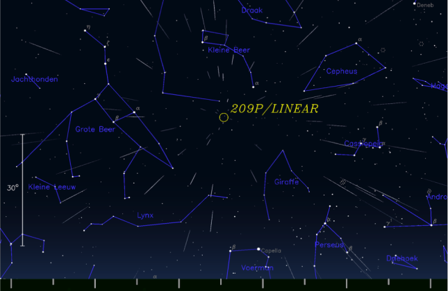 Kaartje van de 209P/LINEAR-meteorenzwerm (c) hemel.waarnemen.com