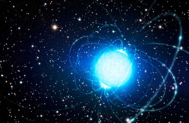 Artistieke impressie van een magnetar. Credit: ESO/L. Calçada/Nick Risinger (skysurvey.org)