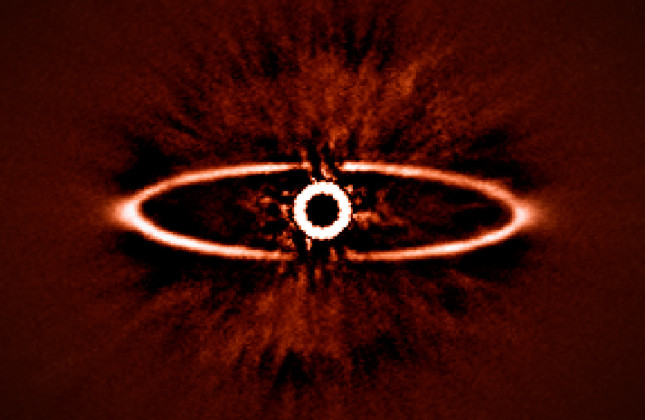 SPHERE-opname van de stofring rond de ster HR 4796A Credit: ESO/J.-L. Beuzit et al./SPHERE Consortium