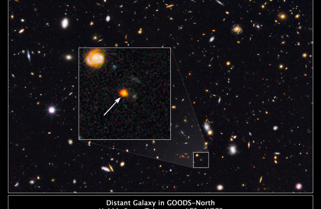 Hubble ziet stergeboorte in pril sterrenstelsel in het jonge heelal. Credit: NASA, ESA, G. Illingworth (University of California, Santa Cruz), het GOODS-team