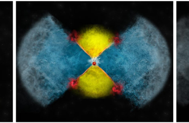 Artist's impression van de explosie in nova Monoceros (V959 Mon).  Credit: Bill Saxton, NRAO/AUI/NSF