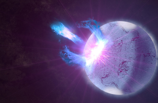 Artistieke impressie van sterbevingen op een magnetar die kleine uitbarstingen veroorzaken. Credit: NASA's Goddard Space Flight Center/S. Wiessinger