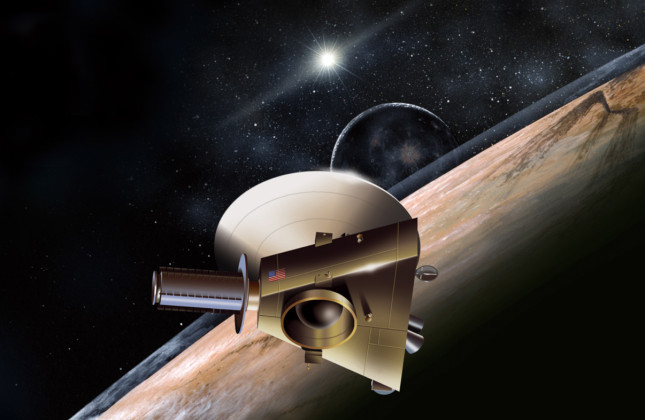 Artist impresson van New Horizons bij Pluto Copyright: NASA