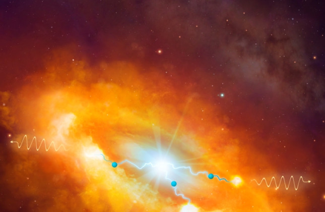Artistieke impressie van de krachtige kosmische peta-elektronvoltversneller die een internationaal team van wetenschappers heeft ontdekt in het centrum van onze Melkweg.
(c) dr. Mark A. Garlick & H.E.S.S. Collaboration