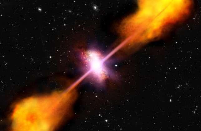 Een artist impression van een quasar. (c) ESA/C. Carreau