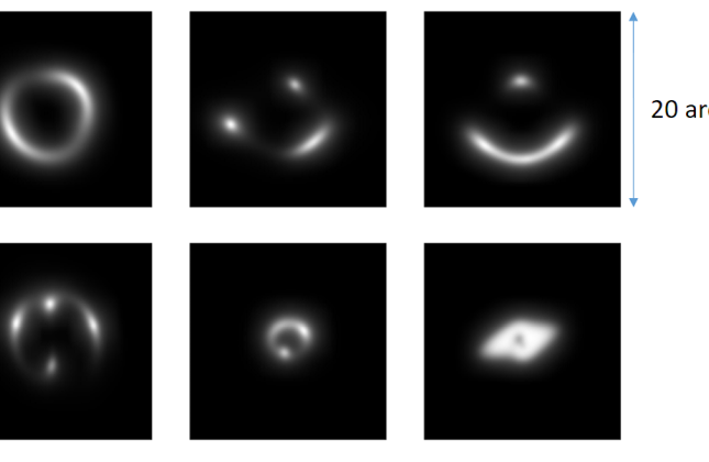 Met behulp van kunstmatige intelligentie ontdekten astronomen 56 nieuwe zwaartekrachtlenskandidaten. Op de foto staan zelfgemaakte afbeeldingen van zwaartekrachtlenzen waarmee de sterrenkundigen hun neurale netwerk trainden. (c) Enrico Petrillo (Rijksuniv