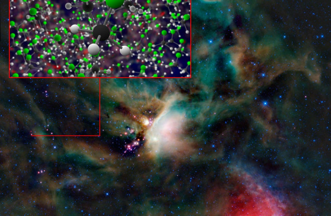 Methylchloride (Freon-40), door ALMA ontdekt rond het jonge stersysteem IRAS 16293-2422. Dezelfde organische verbindingen zijn gevinden in de ijle atmosfeer rond komeet 67P/C-G door het ROSINA-instrument aan boord van ESA's ruimtesonde Rosetta. Credit: B.