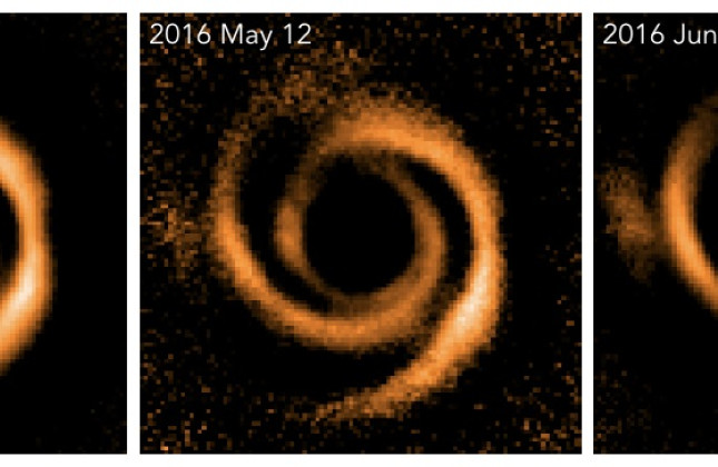 Op meerdere dagen hebben de astronomen een 'foto' van de ster HD 135344B plus zijn schijf gemaakt. Ze deden dat met behulp van het mede in Nederland gebouwde SPHERE-instrument op de Very Large Telescope in Chili. De ster in het midden is uit de foto verwi