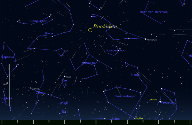Sterrenregen Boötiden in de nacht van 3 op 4 januari bijzonder gunstig