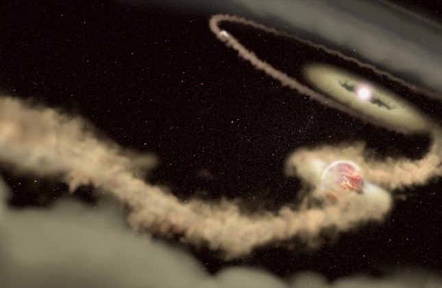 Artistieke weergave van de ster PDS 70 met twee groeiende protoplaneten. (c) STScI
