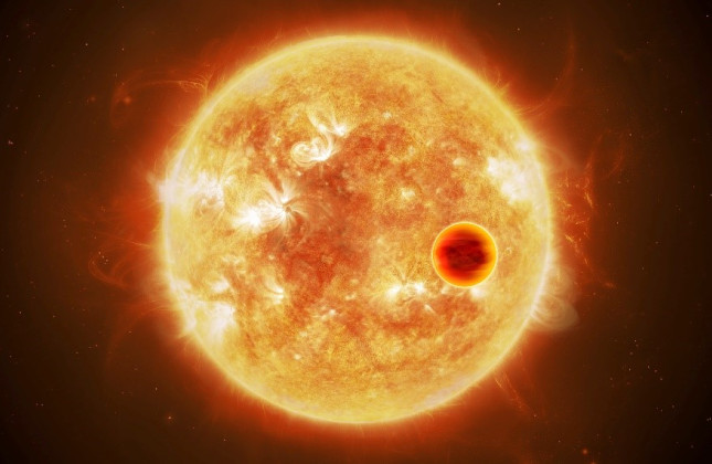 Artistieke weergave van een hete exoplaneet die dicht om zijn ster draait. (c) ESA/ATG medialab [CC BY-SA 3.0 IGO]